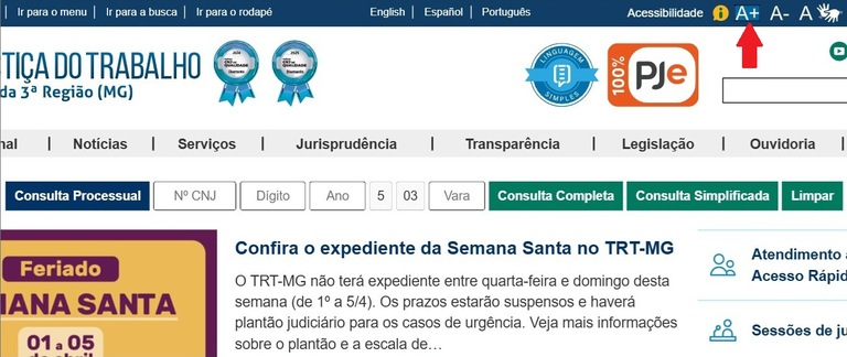 Demonstração do aumento do tamanho da fonte.