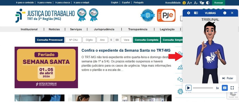 Demonstração da ferramenta VLibras Widget.