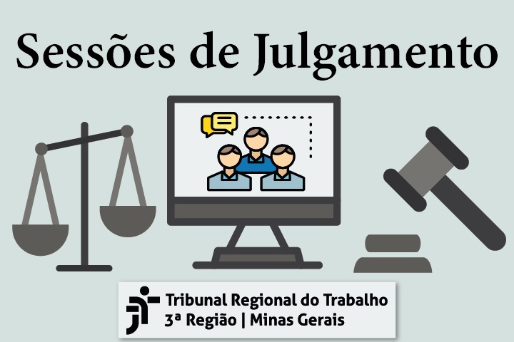 Figuras de Martelo da Justiça, Balança e computador com imagens de pessoas