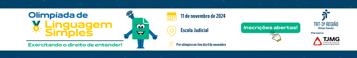 Pré-olímpico on-line dia 4 de novembro. Inscrições abertas! Parceria: TJMG - Tribunal de Justiça do Estado de Minas Gerais.