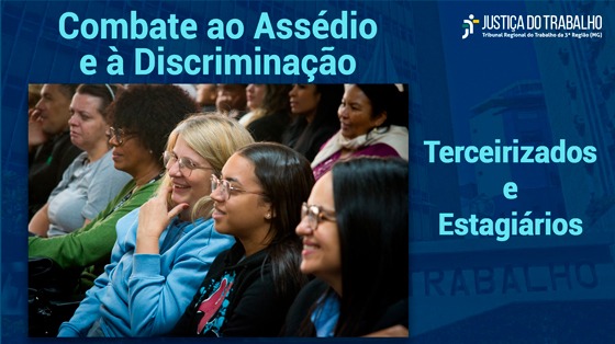 Dentro da programação da Semana Nacional de Combate ao Assédio e à Discriminação, a quinta-feira (8/5), foi dedicada a atividades envolvendo os colaboradores terceirizados e os estagiários que prestam serviço no Regional. Pela manhã trabalhadores terceirizados do TRT-MG lotaram o plenário 2, no edifício-sede do Regional para assistirem à palestra da juíza do trabalho e supervisora do Centro Judiciário de Solução de Disputas do 1º grau (Cejusc1),  Hadma Christina Murta Campos, “Direitos trabalhistas dos terceirizados: prevenção ao assédio e à discriminação”. Fizeram parte da mesa o juiz titular da Vara do Trabalho de Nova Lima, Mauro César Silva, que integra o Comitê de Ética e Integridade e, a convite da palestrante, a servidora terceirizada, a recepcionista, Maria Helena Ribeiro Vicente.