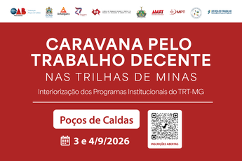 imagem de fundo vermelho e branco na qual está escrito Caravana pelo Trabalho Decente