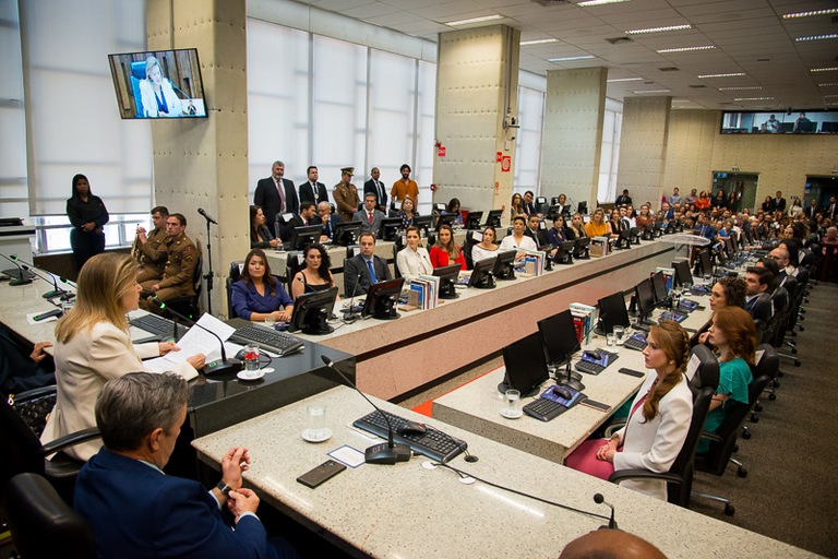 foto da presidente do TRT-MG discursando para os empossados