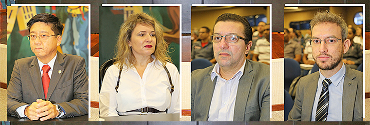 Palestrantes Eduardo Tanaka, Margarida Barreto de Almeida, Orion Sávio Santos de Oliveira e Rômulo Borges de Araújo  