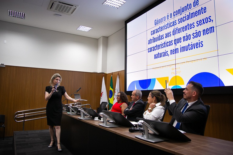 A juíza do TRT-PR, Sandra Assad, palestra durante 2º Seminário do Trabalho Decente 