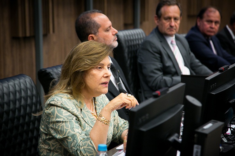 foto da presidente do TRT-MG falando no microfone