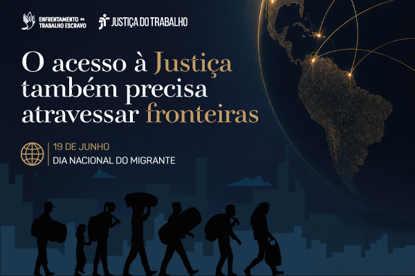 card de fundo azul e preto com desenho de uma fila de trabalhadores migrantes e imagem de globo terrestre