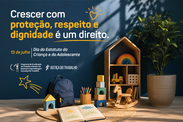 ecasite600x400pxlogosprogramainfejusttrab.png imagem de fundo azul com planta, brinquedos e mochila no chão, bem como desenhos de coração e estrela.