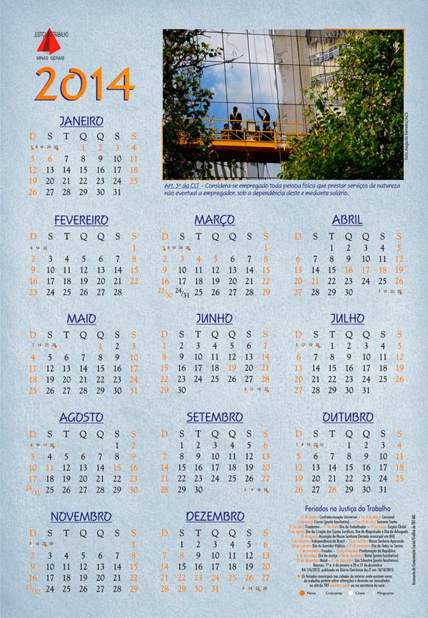 Calendário de feriados de 2014 já está disponível no site do TRT (imagem 1)