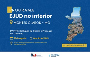Arte em azul com desenho do Mapa de Montes Claros, nome do evento, data e local