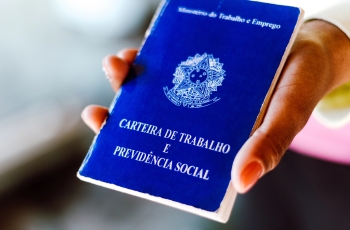 Foto de mão masculina segurando uma carteira de trabalho