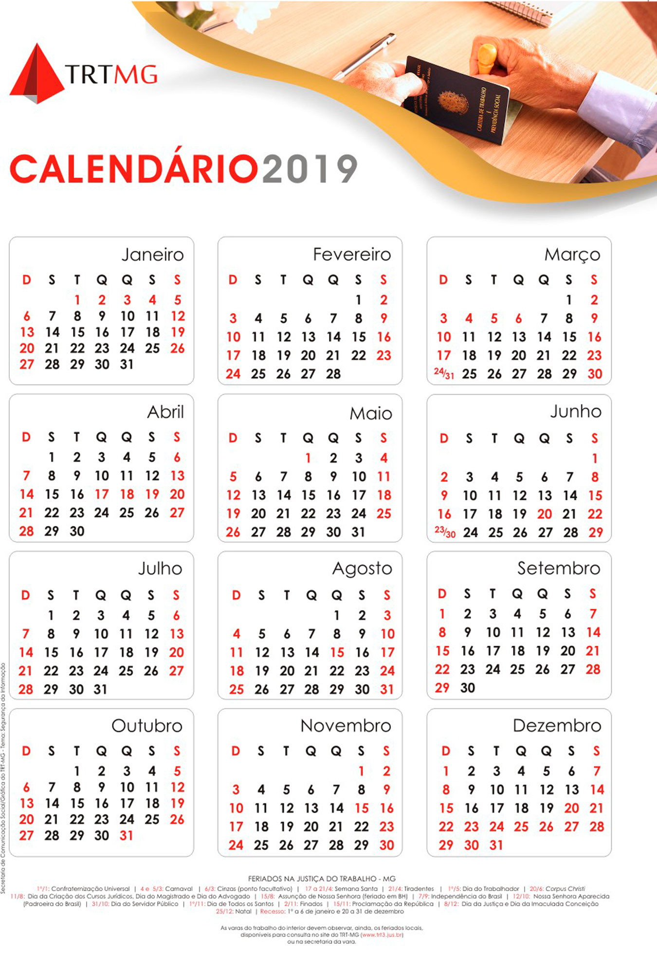 Calendário 2019