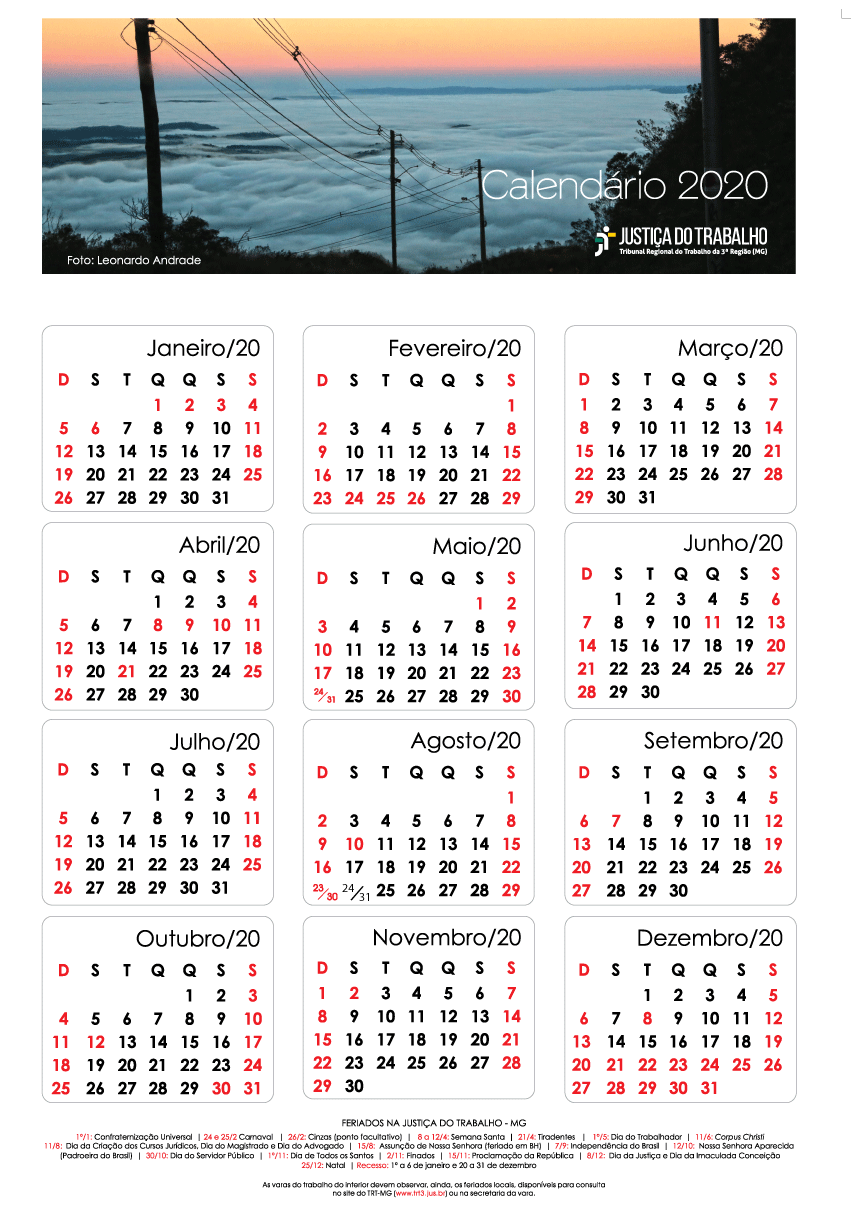 Calendário 2020