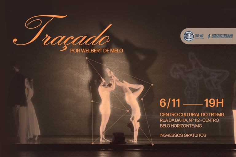 Banner com informações sobre o espetáculo "Traçado"