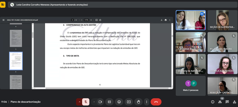 Screenshot 2024-12-16 at 11-06-40 Participar desta videochamada.png Print de tela da reunião em ambiente virtual. Na tela principal o plano em documento compartilhado e à direita, telas com as pessoas presentes em reunião.