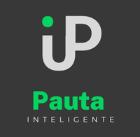 Logo da startup Pauta Inteligente, formada pelas letras i e p ligadas, na cor cinza, com o pingo do i em verde