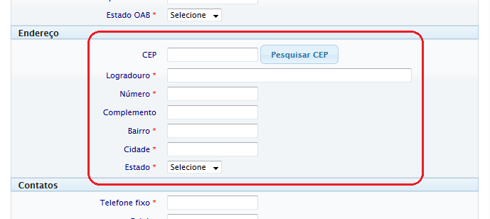 Informar os campos de Endereço