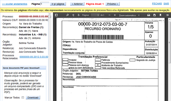 Página do Visualizador de Documentos (VDOC)