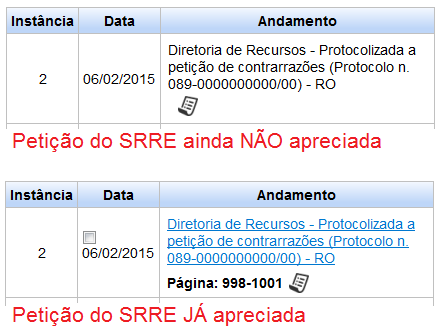  As petições do SRRE só terão os links liberados após concluída a respectiva apreciação