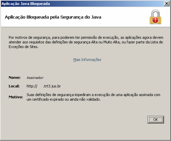Aplicação Bloqueada pela Segurança do Java