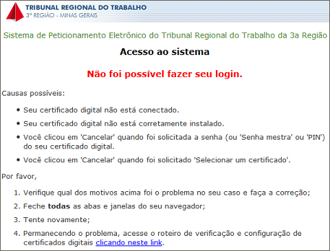 Não é possível fazer o Login.