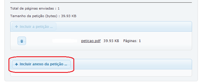 Clicar no botão Incluir anexo da petição.
