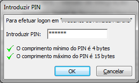 Janela solicitando o PIN (senha) do seu certificado digital