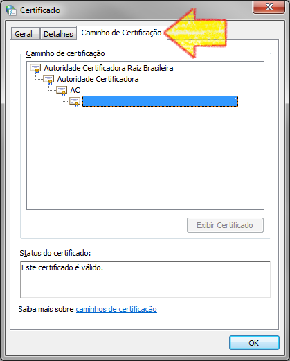 Clicar na aba Caminho de Certificação.
