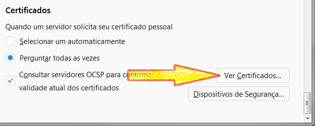 Rolar a tela até o fim. Clicar no botão Ver Certificados....