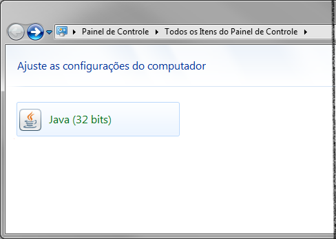 Clicar no ícone Java ou Java (32 bits).