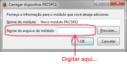 No campo Nome do arquivo do módulo, digitar: C:\Windows\System32\aetpkss1.dll