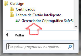 Clicar no item Gerenciador Criptográfico SafeSign.