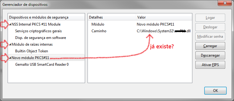 Verificar se já existe um dispositivo na lista com o campo Caminho igual a: C:\Windows\System32\aetpkss1.dll