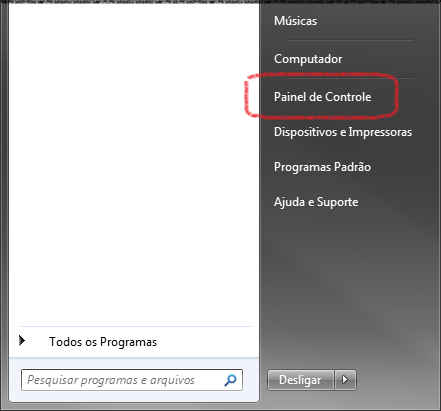 Clicar no item Painel de Controle.