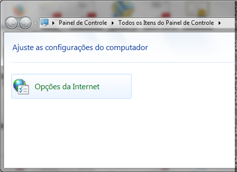 Clicar no ícone Opções da Internet.