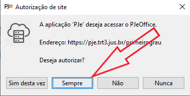 Tela de autorização de acesso aos certificados do pjeoffice pro