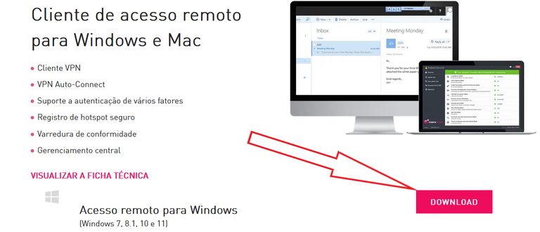 Primeira tela de download do software checkpoint