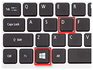 Imagem de teclado com destaque para teclas D e Windows
