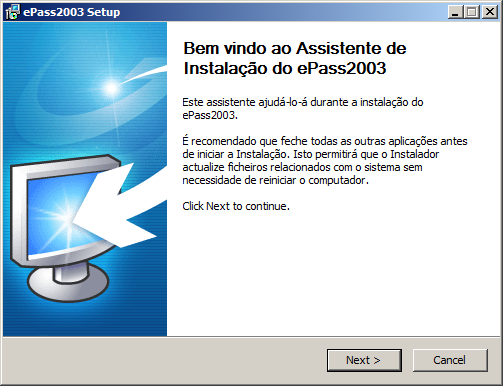 Janela de setup: clicar em next