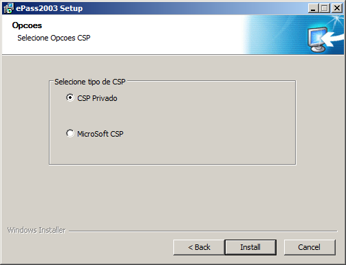Janela de setup: clicar em Install