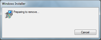 Captura da tela de instalação do Windows mostrando a mensagem 'Preparing to remove', indicando um processo de remoção da versão antiga do Java.