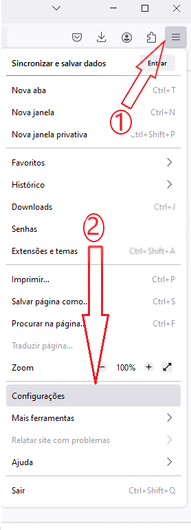 Menu de configuração do Mozilla Firefox