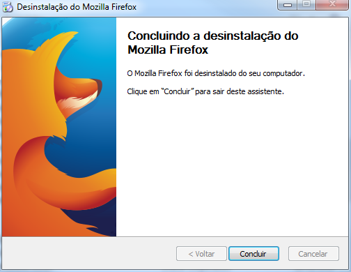 Janela de Desisntalação do Firefox: clicar em concluir