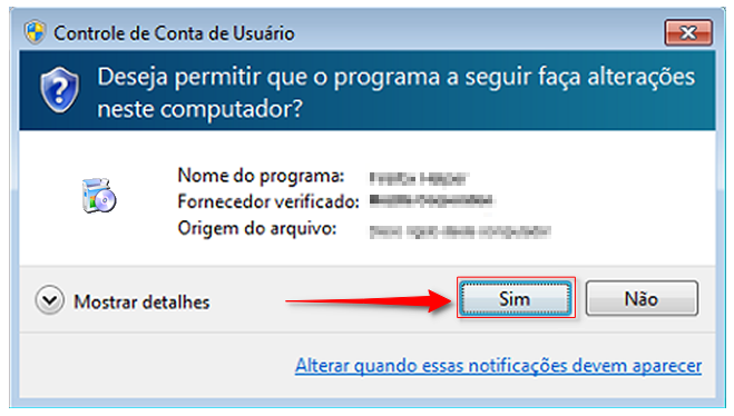 Janela de confirmação solicitando permissão para fazer alterações no computador, com botão 'Sim' destacado