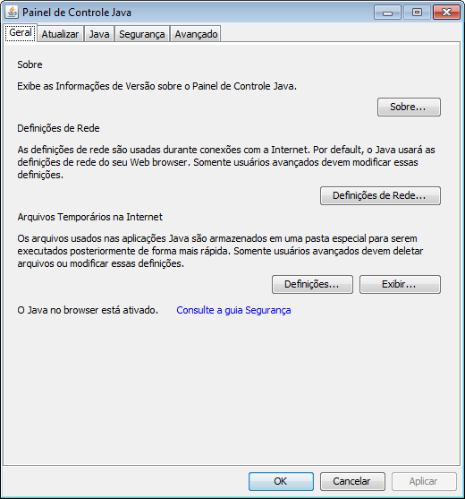 java - painel de controle