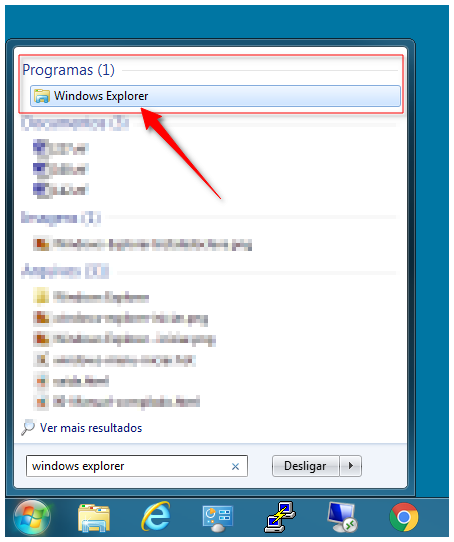 Aplicativo Windows Explorer listado na seção Programas