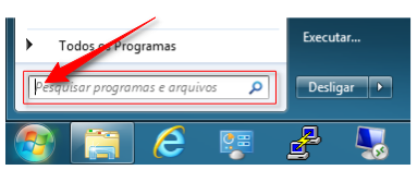 Captura de tela do menu de pesquisa de programas e arquivos no Windows, com destaque na caixa de pesquisa para localizar programas facilmente.
