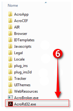 Janela do windows explorer - clicar duas vezes no arquivo AcroRd32.exe