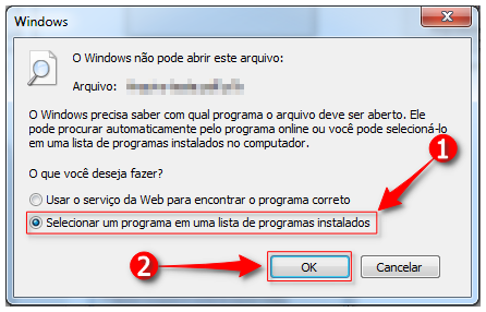 Janela do windows: Clicar em Selecionar um programa em uma lista de programas instalados