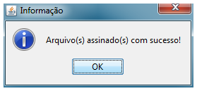 Janela com informação de arquivo assinado com sucesso